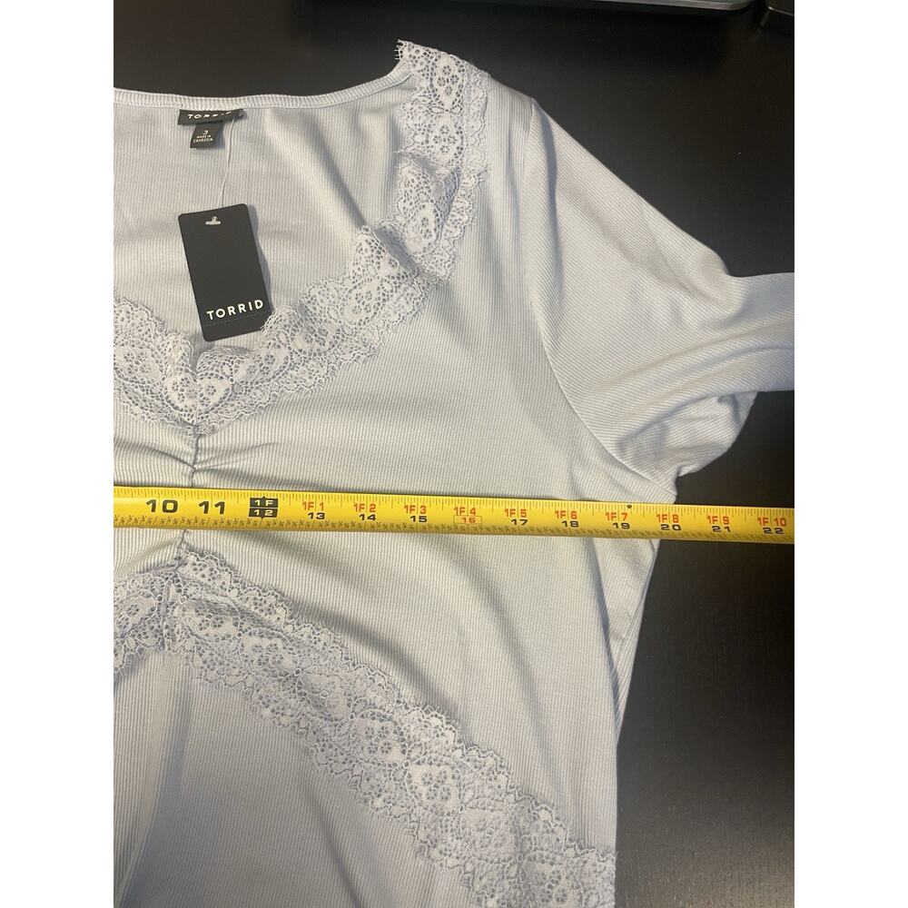 NWT Torrid Cotton Modal Rib Scoop Neck Lace Trim Top Women’s Plus Size 3X Blue - Picture 8 of 9